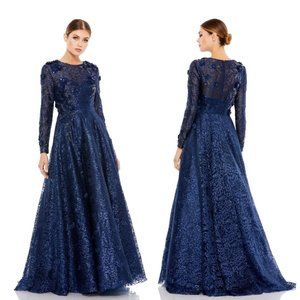 Mac Duggal | EMBELLISHED ILLUSION LONG SLEEVE A LINE GOWN
